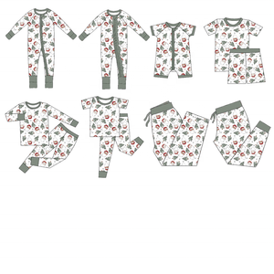 キッズ用スパンデックス竹繊維製ツーウェイ隠しYKKジッパーロンパース、家族お揃いキュートプリントスリープウェア、乳幼児向け春用カジュアル幼児服 - Product Image 1