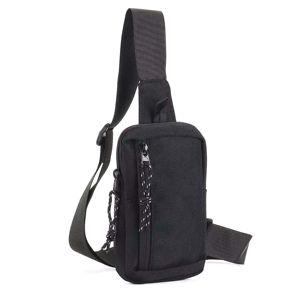 <b>Navy</b> Blue Leather Crossbody Bag with Striped Adjustable Strap and Front Zip Pocket - Product Image 3