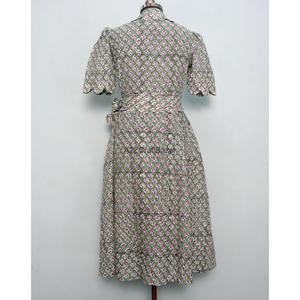 Women's Kangura Eco-friendly 100% Cotton Modern <b>Sweet</b> Floral A-Line Silhouette Midi Dress V-Neck Collar Short Sleeve Button - Product Image 6