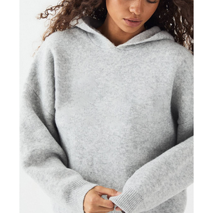 Sudadera con capucha de punto sin cordones para mujer, de peso pesado, transpirable, teñido liso, de manga larga, para primavera, top deportivo con capucha - Product Image 2