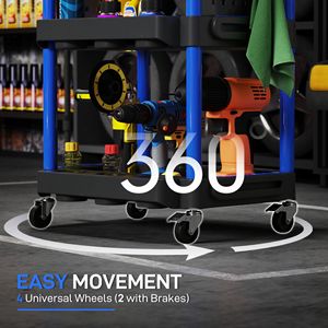 Carrello Portautensili a 3 Ripiani con Capacità di 90 kg, Nero Blu Scuro, con Ripiani Laterali in Plastica per Garage e Officina, Ideale anche per Cappotti da Donna - Product Image 5