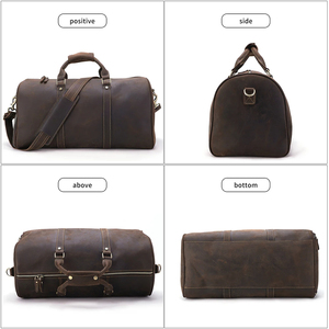 Genuine Leather Duffle <b>Bag</b> 30-<b>40L</b> Adjustable Strap Zipper Closure Men Casual Gym Travel <b>Bag</b> Solid Color Portable Design - Product Image 2