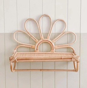 Étagère murale en rotin artisanal en forme de fleur avec panier de rangement tressé, étagère flottante décorative bohème pour chambre à coucher, salon - Product Image 6
