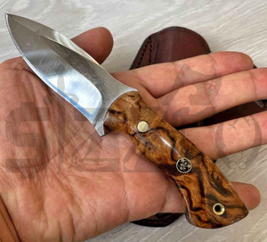 Cuchillo de Caza D2 de Acero Hecho a Mano Personalizado OEM, Cuchillo EDC de Hoja Fija con Mango de Madera para Camping y Actividades al Aire Libre con Funda de Cuero, Regalo - Product Image 3