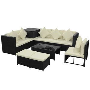 Juego de 8 Muebles de Patio de Ratán Sintético Negro y Beige, Elegante Colección de Comedor para Exteriores - Product Image 3