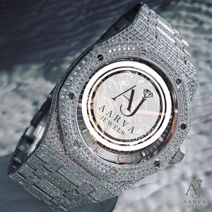 นาฬิกา Aarva Jewels Iced Automatic Mechanical Movement สายสแตนเลส กระจกมิเนอรัล 41 มม. สไตล์ฮิปฮอปหรูหราประดับเพชร - Product Image 3