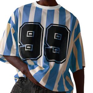 T-shirt graphique surdimensionné en maille rayée Y2K, inspiré du streetwear, du football rétro, du hip-hop, maillot de football américain personnalisé - Product Image 2