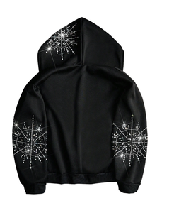 Sweat à capuche personnalisé en coton épais avec logo imprimé en strass, effet délavé soleil, coupe oversize à épaules tombantes, style vintage délavé à l'acide pour homme - Product Image 2