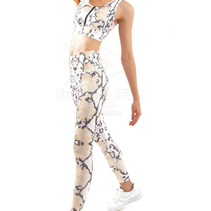 <b>Women</b> Yoga Set High Waist <b>Leggings</b> Quarter Zip Square Neck <b>Crop</b> Top Full Length Seamless Breathable Print Spandex Polyester Set - Product Image 4