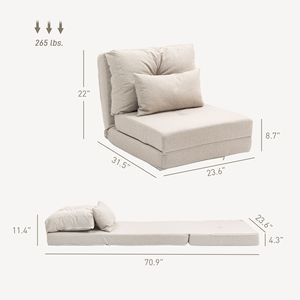 Convertible Beige <b>Floor</b> Chair <b>Sofa</b> Bed with Adjustable Backrest Folding Upholstered Couch for Basement Extendable Foam-Filled - Product Image 3