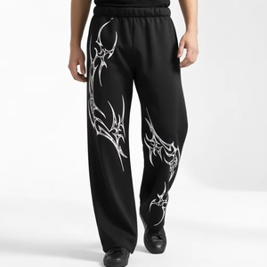 Pantalon de survêtement personnalisé surdimensionné brodé en coton épais, coupe large et droite, style Hip Hop Streetwear - Product Image 1