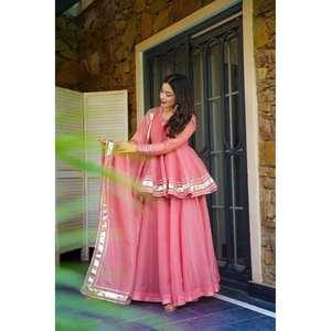 Elegante ZSR Indian and Pakistani Party Wear Pink Talla M Top Bottom y Dupatta Set - Product Image 4