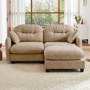 Divano Sezionale a L in Morbido Tessuto Chenille con Pouf, Design Trapuntato e Plissettato, Schiuma ad Alta Densità per Camere da Letto e Soggiorno - Product Image 3