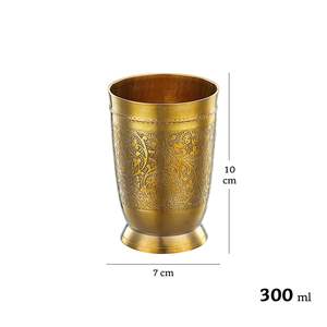 Pure Brass <b>Glass</b> Tumbler with Embossed Design Traditional Water <b>Glass</b> for Daily Use <b>Drinkware</b> - Product Image 5