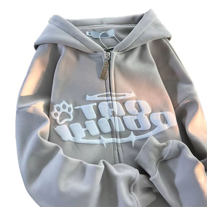 Unisex <b>Oversized</b> <b>Hoodie</b> Sweatshirt Gray for Zipper Front Casual Autumn Streetwear Knitted Fleece 100% Cotton 3D Hot - Product Image 1