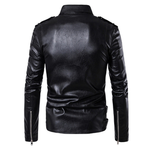 Veste en cuir de mouton pour homme à col rabattable et manches longues, coupe ajustée classique, faible MOQ - Product Image 3