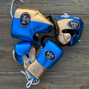 Ensemble de boxe personnalisé, dernier modèle, bleu doré, No Boxing No Life, prix de gros, pas cher, ensemble de sparring, OEM, gants de boxe professionnels - Product Image 1