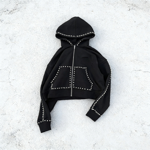 Custom <b>Vintage</b> Washed Solid <b>Tracksuit</b> Set Cropped Zip Hoodie Wide Leg Pants Rhinestone Streetwear Unisex 100% Cotton - Product Image 6
