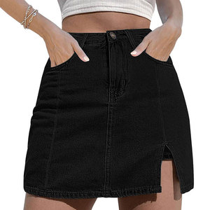 Jupe en jean taille haute légère 100 % coton pour femme, décontractée, séchage rapide, écologique, toutes saisons, motif uni, tricotée - Product Image 1
