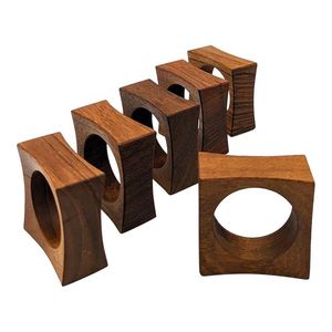 Wood Square Napkin Rings Hollow Modern Design 5 Cm Width Durable <b>Table</b> Decoration Wedding Use - Product Image 1