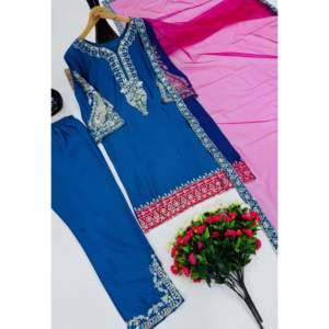 Ensemble de vêtements de fête pour femmes brodées Plazzo Top et Dupatta - Product Image 2