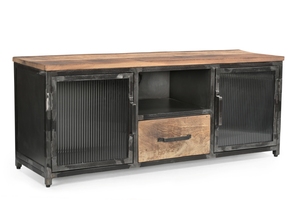 Mueble de TV Rústico de Hierro/WD con Puerta de Vidrio Acanalado para el Hogar - Product Image 2