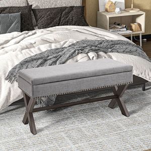 Panca contenitore rettangolare grigia imbottita per casa, ufficio, camera da letto o appartamento, ideale per ingresso o zona giorno - Product Image 2