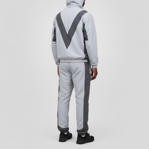 Ensemble de survêtement décontracté gris pour homme avec blocs de couleur, veste et pantalon respirants en polyester, coupe-vent personnalisable avec LOGO, idéal pour l'automne - Product Image 6