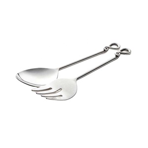Serveur de salade en acier inoxydable poignée faite à la main argent poli tasse Style main Gripe Design poignée d'extrémité ensemble de couverts - Product Image 1