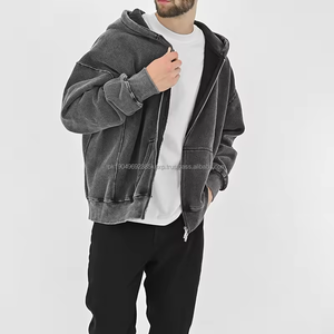 Best Quality Zipper Unisex Hoodie Jacket Cotton French Terry Full <b>Zip</b> up Hoodie Vintage Distressed Acid Wash Hoodies - Product Image 3