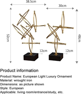 Conjunto de Esculturas Abstractas Lineales de Metal Dorado Modernistas, Adorno Decorativo para Mesa, Montado en un Soporte Cuadrado Negro para Decoración del Hogar - Product Image 3