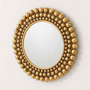 Miroir mural rond à perles dorées, cadre décoratif à bulles, miroir d'appoint de luxe pour salon, chambre, entrée, décoration intérieure - Product Image 1