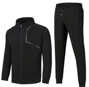 Survêtement pour homme, couleur unie, fermeture éclair intégrale, poches latérales, polyester respirant, décontracté, coupe régulière, col montant, manches longues - Product Image 1