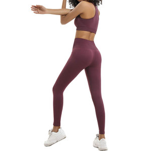 Conjunto de Yoga sin Costuras de 2 Piezas, Top Corto de Cintura Alta y Leggings Largos, Color Sólido, Espalda Cruzada, Ropa Deportiva para Mujer - Product Image 3