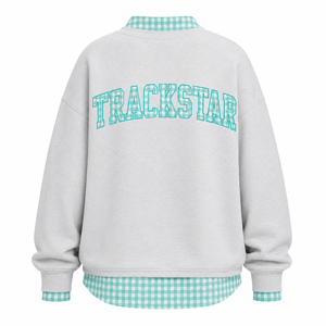 Custom California Graphic Print Oversized Crewneck <b>Sweatshirt</b> Unisex Plaid Layered Pullover Streetwear - Product Image 2