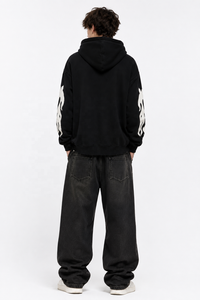 Sweat à capuche zippé noir déchiré pour homme, respirant, séchage rapide, 100 % coton, tissu jersey épais, streetwear, veste d'hiver - Product Image 2