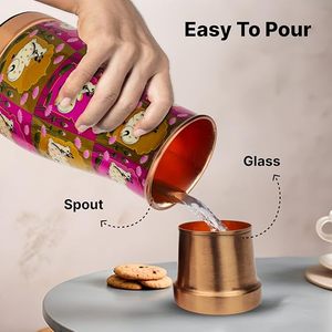 The Betterhome Copper Vacuum Flask With Cartoon Dog Pattern Pink And Gold Design For <b>Drinking</b> Water Insulated <b>Bottle</b> - Product Image 2