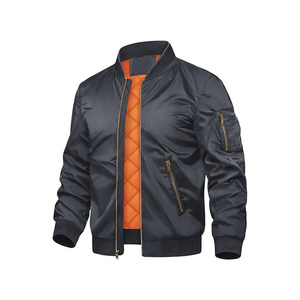 Blouson bomber noir pour homme avec doublure orange, fermeture éclair, coupe-vent, décontracté, pour l'automne, coupe classique - Product Image 5