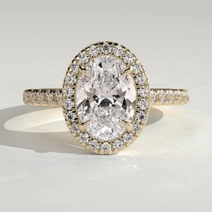 Bague de fiançailles en diamant taille ovale, or massif 14 carats, diamant de laboratoire, halo, classique pour femme, certifié IGI - Product Image 1