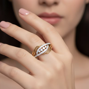 Modern Statement <b>Ring</b> with Designer <b>Split</b> Shank and Multi-Row Round-Cut Diamonds for Bridal - Product Image 5