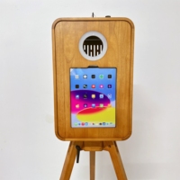 Offre Spéciale : Cabine Photo Rétro en Bois pour iPad 12,9 pouces, en Chêne Rouge Vintage, Compatible Appareil Photo, Boîte d'Impression Instantanée en Bois pour Selfie