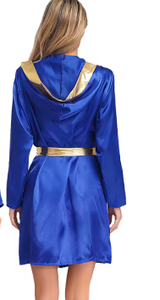 HAWK SPORTS INDUSTRIES Robe de boxe à capuche en satin noir avec ceinture bleue, durable, confortable, en polyester, pour entraînement MMA et Muay Thai, toutes saisons - Product Image 6