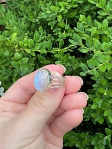 Wholesale Natural Rainbow Moonstone <b>Ring</b> 925 Sterling Silver Handmade Oval Cabochon Gemstone <b>Split</b> Shank <b>Ring</b> Boho Vintage - Product Image 4