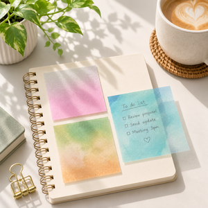 Colorful Plastic Adhesive <b>Memo</b> <b>Pads</b> with Shiny Finish Customizable for Desk Organization and Note Taking - Product Image 1