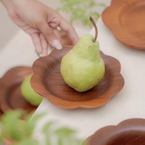 Flower Shape Edge Dark Wooden Plates For Restaurant Hotel Lunch And Dinner <b>Serving</b> Elegant Designer Tableware <b>Set</b> From India - Product Image 2