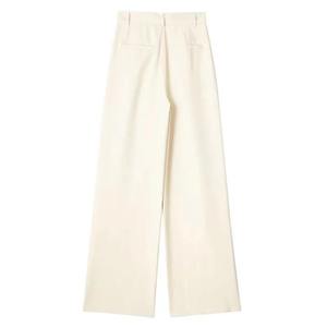 Pantalones de Pierna Ancha de Cintura Alta para Mujer, Color Sólido, 100% Algodón, Plisados, Corte Holgado, Largos, Antiarrugas, Casuales de Verano, Teñido Liso - Product Image 3