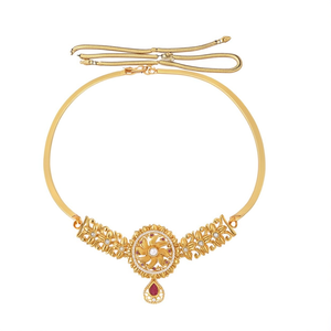 18K Gold Plated Pearl & Diamond Circle Choker-Fashion Vintage Snake Chain Necklace - Product Image 1