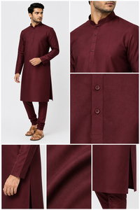 <b>Men</b> Maroon Silk <b>Kurta</b> Pajama Set Mandarin Collar Ethnic Party Wear Shirt Wholesale Traditional Festive Tunic Top Custom - Product Image 5