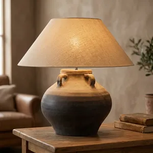 Lampe de table en terre cuite, éclairage d'appoint rustique en céramique, décoration artisanale pour la maison, chevet, salon - Product Image 4