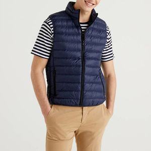 OEM Services Dark Blue Color Zip Up Puffer Men's Jackets 100% Polyester Fabric Stand Collar Sleeveless Puffer <b>Vest</b> With Low MOQ - Product Image 4